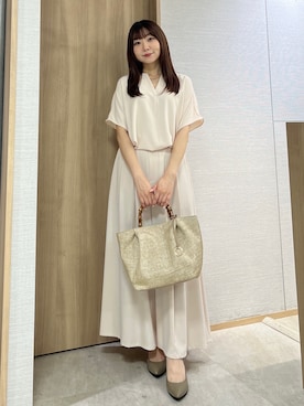 「UNTITLED（アンタイトル）の【日本製・本革】Comfit Dresser Pumps（コンフィットドレッサーパンプス）（パンプス、ベージュ系）」を使った、KAHOさん（レディース・149cm）の夏コーディネート