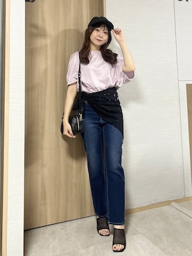 「UNTITLED（アンタイトル）の【追加/人気デニム】MAKE×DENIMスリムストレート（デニムパンツ、ブルー系）」を使った、KAHOさん（レディース・149cm）の夏コーディネート