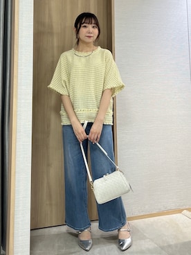 「UNTITLED（アンタイトル）のファンシーツイードブラウス（シャツ/ブラウス、イエロー系）」を使った、KAHOさん（レディース・149cm）の夏コーディネート