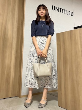 「UNTITLED（アンタイトル）の【洗える】エレガンススリーブニット（ニット/セーター、グレー系）」を使った、KAHOさん（レディース・149cm）の春コーディネート