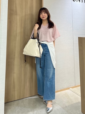 「UNTITLED（アンタイトル）の【追加/人気デニム】MAKE×DENIM WIDE（デニムパンツ、ブルー系）」を使った、KAHOさん（レディース・149cm）の夏コーディネート