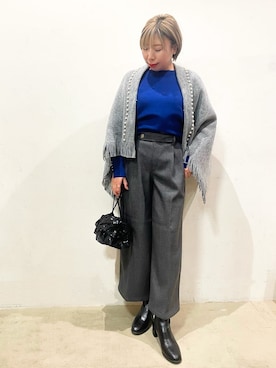 「SHOO・LA・RUE（シューラルー）のパール調ラインケープ（その他小物、グレー系）」を使った、Ricoさん（レディース・155cm）の秋コーディネート