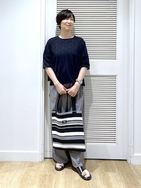 「Dessin（デッサン）の【洗える】ジョーゼットノースリーブ（シャツ/ブラウス、ブラック系）」を使った、Miyazakiさん（レディース・159cm）の夏コーディネート
