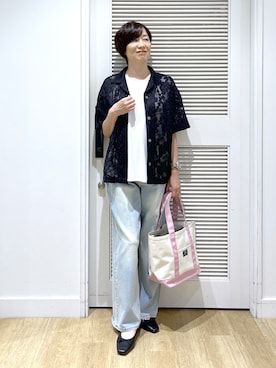 「Dessin（デッサン）の【洗える】ジョーゼットノースリーブ（シャツ/ブラウス、ホワイト系）」を使った、Miyazakiさん（レディース・159cm）の夏コーディネート