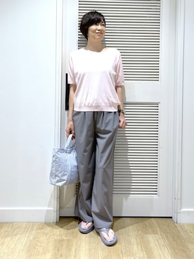 「Dessin（デッサン）の【9色展開/接触冷感/UVカット】ドライタッチサマーニットT（ニット/セーター、ピンク系）」を使った、Miyazakiさん（レディース・159cm）の夏コーディネート