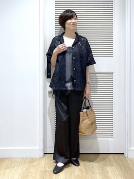 「Dessin（デッサン）の【洗える】ジョーゼットノースリーブ（シャツ/ブラウス、ホワイト系）」を使った、Miyazakiさん（レディース・159cm）の夏コーディネート
