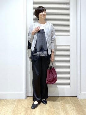 「Dessin（デッサン）の【洗える】ジョーゼットノースリーブ（シャツ/ブラウス、ホワイト系）」を使った、Miyazakiさん（レディース・159cm）の夏コーディネート