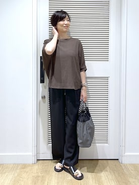 「Dessin（デッサン）のシュリンクジャージ カットソー（Tシャツ/カットソー、ブラウン系）」を使った、Miyazakiさん（レディース・159cm）の夏コーディネート
