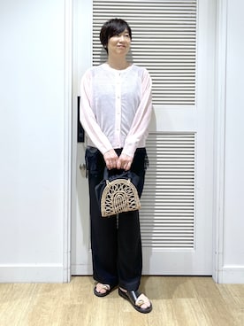 「Dessin（デッサン）の【洗える】ジョーゼットノースリーブ（シャツ/ブラウス、ブラック系）」を使った、Miyazakiさん（レディース・159cm）の夏コーディネート