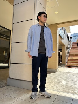 「NOLLEY'S LIGHT（ノーリーズライト）のサッカー　レギュラーカラーシャツ（シャツ/ブラウス、ブルー系）」を使った、たかざわさん（メンズ・177cm）の春コーディネート
