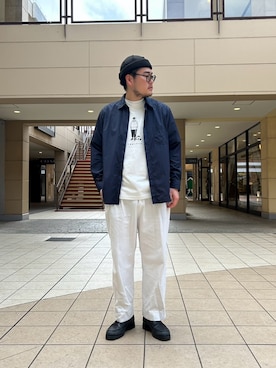 「NOLLEY'S LIGHT（ノーリーズライト）の【PARTNER】プリントT（Tシャツ/カットソー、ホワイト系）」を使った、たかざわさん（メンズ・177cm）の春コーディネート