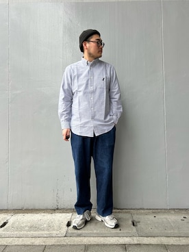 「NOLLEY'S LIGHT（ノーリーズライト）の【sunglaDOG】 オックスBDシャツ（シャツ/ブラウス、グレー系）」を使った、たかざわさん（メンズ・177cm）の春コーディネート