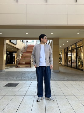 「NOLLEY'S LIGHT（ノーリーズライト）のジオ柄ジャガード リブブルゾン（ブルゾン、ベージュ系）」を使った、たかざわさん（メンズ・177cm）の春コーディネート