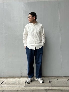 「NOLLEY'S LIGHT（ノーリーズライト）の【sunglaDOG】 オックスBDシャツ（シャツ/ブラウス、ホワイト系）」を使った、たかざわさん（メンズ・177cm）の春コーディネート