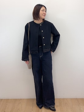 「アイテム（ノーカラーコート、ブラック系）」を使った、Takeさん（レディース・162cm）の秋コーディネート