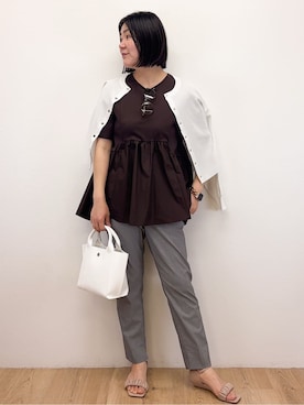 「OPAQUE.CLIP（オペークドットクリップ）の◆ペプラムドッキングカットソー【洗濯機洗い可】（Tシャツ/カットソー）」を使った、Takeさん（レディース・162cm）の春コーディネート