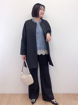 「アイテム（ノーカラーコート）」を使った、Takeさん（レディース・162cm）の冬コーディネート