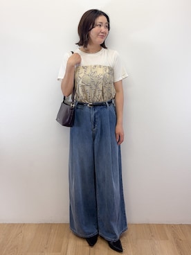 「OPAQUE.CLIP（オペークドットクリップ）のスカーフドッキング ビスチェカットソー【洗濯機OK】（Tシャツ/カットソー、ホワイト系）」を使った、Takeさん（レディース・162cm）の夏コーディネート