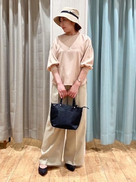 「DRESKIP（ドレスキップ）の【洗える/洗濯後しわになりにくい】無理せずキレイ 肩タックブラウス（シャツ/ブラウス、オレンジ系）」を使った、きょんさん（レディース・163cm）の春コーディネート