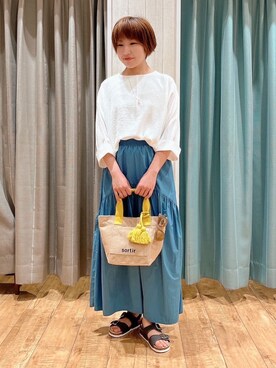「SHOO・LA・RUE（シューラルー）のデイリー使いに ランダムテレコ タンクトップ（タンクトップ、ベージュ系）」を使った、きょんさん（レディース・163cm）の夏コーディネート