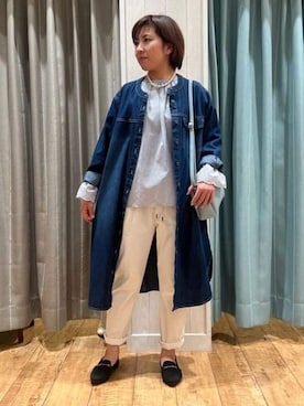「SHOO・LA・RUE（シューラルー）の【洗える/体型カバー】デニム シャツワンピース（ワンピース、ブルー系）」を使った、きょんさん（レディース・163cm）の春コーディネート