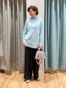 「SHOO・LA・RUE（シューラルー）の【セレモニー】2連ダイヤレーンロングネックレス（ネックレス、シルバー系）」を使った、きょんさん（レディース・163cm）の冬コーディネート