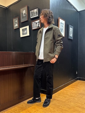 「TAKEO KIKUCHI（タケオキクチ）の【JUST ONE LAYER】ダウンファブリック ジップアップ リブ ブルゾン（ブルゾン、グリーン系）」を使った、おーのさん（メンズ・176cm）の秋コーディネート