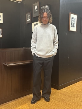 「TAKEO KIKUCHI（タケオキクチ）の【洗える】カラースプリングニット（ニット/セーター、グレー系）」を使った、おーのさん（メンズ・176cm）の冬コーディネート