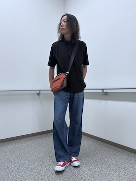 「TAKEO KIKUCHI（タケオキクチ）のAIRTOOL ポロシャツ（ポロシャツ、ブラウン系）」を使った、おーのさん（メンズ・176cm）の夏コーディネート