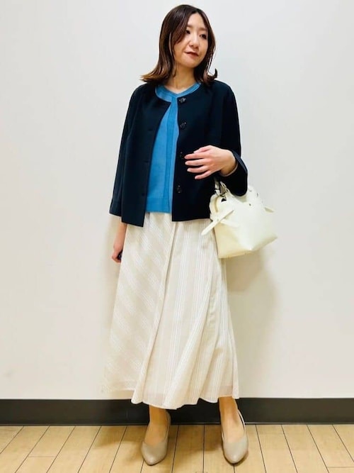 美品　リフレクト　ノーカラー　セミダブルジャケット麻混　9号 藤崎 リフレクトmiiirefさんのノーカラージャケットを使った