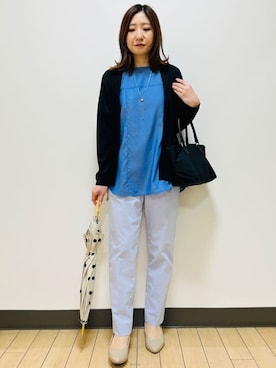 「アイテム（長傘、ベージュ系）」を使った、miiirefさん（レディース・153cm）の夏コーディネート