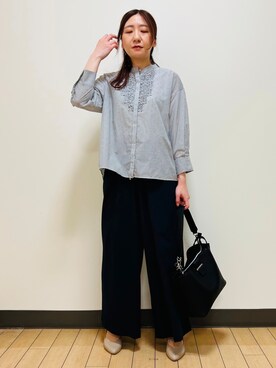 「Reflect（リフレクト）の【接触冷感】八分袖フロントフリルブラウス（シャツ/ブラウス、ブラック系）」を使った、miiirefさん（レディース）の春コーディネート