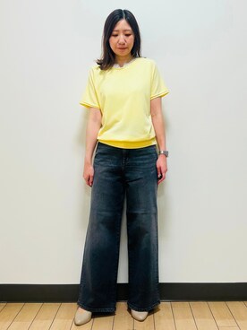 「Reflect（リフレクト）の【二の腕カバー／手洗い可】ネックレース フレンチスリーブニット（ニット/セーター、イエロー系）」を使った、miiirefさん（レディース）の夏コーディネート