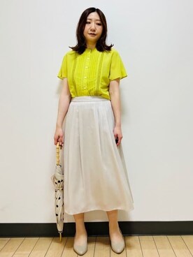 「アイテム（長傘、ベージュ系）」を使った、miiirefさん（レディース・153cm）の夏コーディネート