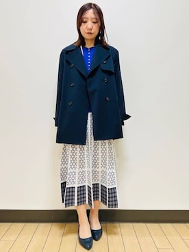 「アイテム（トレンチコート、ブルー系）」を使った、miiirefさん（レディース・153cm）の冬コーディネート
