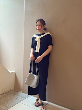 「Drawing Numbers（ドローイング ナンバーズ）の【Drawing Numbers】フレンチテリーTドレス（ワンピース、ブラック系）」を使った、yumekaさん（レディース・158cm）の夏コーディネート