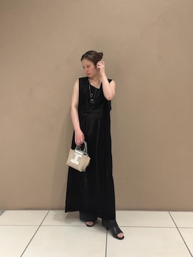 「Drawing Numbers（ドローイング ナンバーズ）の【Drawing Numbers】フロッキーラッセルメッシュワンピース（ワンピース、ブラック系）」を使った、yumekaさん（レディース・158cm）の夏コーディネート