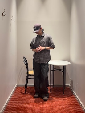 「NANO universe（ナノユニバース）のオリジナルドビーチェックシャツ 半袖（シャツ/ブラウス、グレー系）」を使った、syouさん（メンズ・170cm）の夏コーディネート