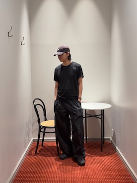 「NANO universe（ナノユニバース）のAnti Soaked(R) 汗染み防止 ミドルウェイト 7.1oz レギュラーシルエットTシャツ（Tシャツ/カットソー、ブラック系）」を使った、syouさん（メンズ・170cm）の夏コーディネート