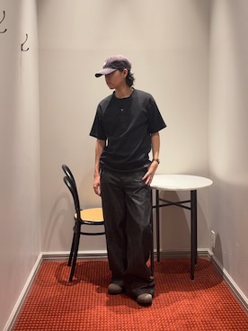 「NANO universe（ナノユニバース）の｢surplus｣ サーマルヘンリーハーフスリーブ（Tシャツ/カットソー、ブラック系）」を使った、syouさん（メンズ・170cm）の夏コーディネート