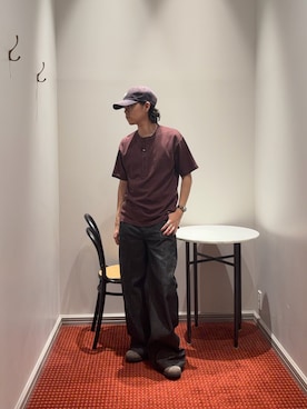 「NANO universe（ナノユニバース）の｢surplus｣ サーマルヘンリーハーフスリーブ（Tシャツ/カットソー、レッド系）」を使った、syouさん（メンズ・170cm）の夏コーディネート