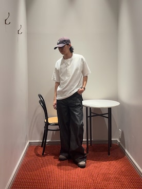 「NANO universe（ナノユニバース）の｢surplus｣ サーマルヘンリーハーフスリーブ（Tシャツ/カットソー、ホワイト系）」を使った、syouさん（メンズ・170cm）の夏コーディネート
