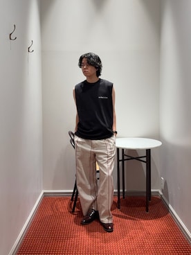 「NANO universe（ナノユニバース）のAnti Soaked(R) 汗染み防止 BIG BABY ICE CREAM #3（タンクトップ、ブラック系）」を使った、syouさん（メンズ・170cm）の夏コーディネート