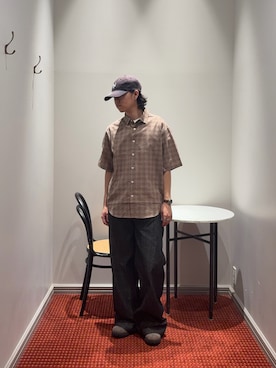 「NANO universe（ナノユニバース）のオリジナルドビーチェックシャツ 半袖（シャツ/ブラウス、ベージュ系）」を使った、syouさん（メンズ・170cm）の夏コーディネート