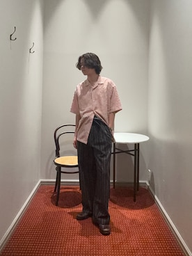 「NANO universe（ナノユニバース）のカットレースシャツ（シャツ/ブラウス、ピンク系）」を使った、syouさん（メンズ・170cm）の夏コーディネート
