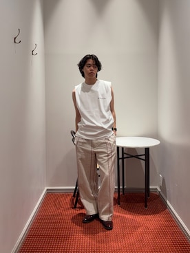 「NANO universe（ナノユニバース）のAnti Soaked(R) 汗染み防止 BIG BABY ICE CREAM #3（タンクトップ、ホワイト系）」を使った、syouさん（メンズ・170cm）の夏コーディネート
