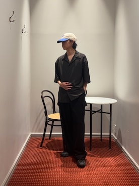 「NANO universe（ナノユニバース）のAIR TOOL オープンカラーシャツ（シャツ/ブラウス、グリーン系）」を使った、syouさん（メンズ・170cm）の夏コーディネート