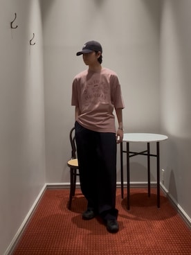 「NANO universe（ナノユニバース）のアイテム（Tシャツ/カットソー、ピンク系）」を使った、syouさん（メンズ・170cm）の春コーディネート