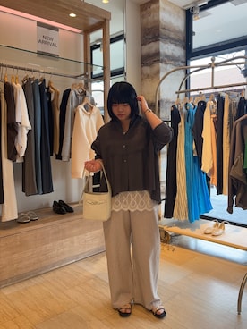 「Jena espace merveilleux(ジェナ エスパスメルヴェイユ)の【伸縮性抜群◎】ヘムレースキャミソール(Tシャツ/カットソー、ホワイト系)」を使った、eeeeik6さん(レディース・160cm)の春コーディネート