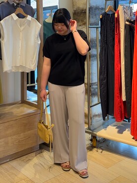 「Jena espace merveilleux(ジェナ エスパスメルヴェイユ)のホールガーメントアシメKN(ニット/セーター、ブラック系)」を使った、eeeeik6さん(レディース・160cm)の夏コーディネート